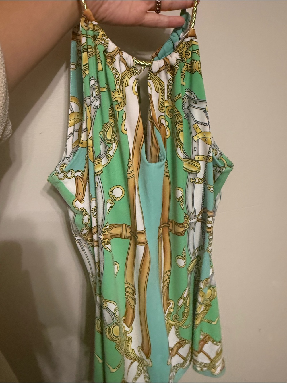 Cach’e Turquoise & Gold Printed Halter Top - Picture 3 of 8